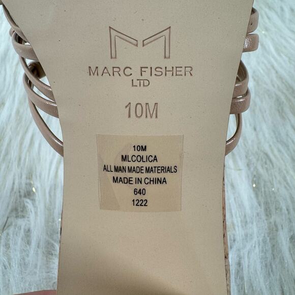 Marc Fisher Colica Block Heel Sandals Tan Woven Mules Slip On Summer Size 10M - Picture 6 of 8